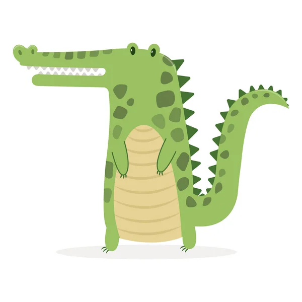 Crocodile Vecteur Dessin Animé Isolé Sur Fond Blanc Mignon Crocodile — Image vectorielle