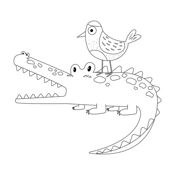 Crocodile Nil Illustration Vectorielle Pluvier Égyptien Dessin Animé Isolé Sur — Image vectorielle