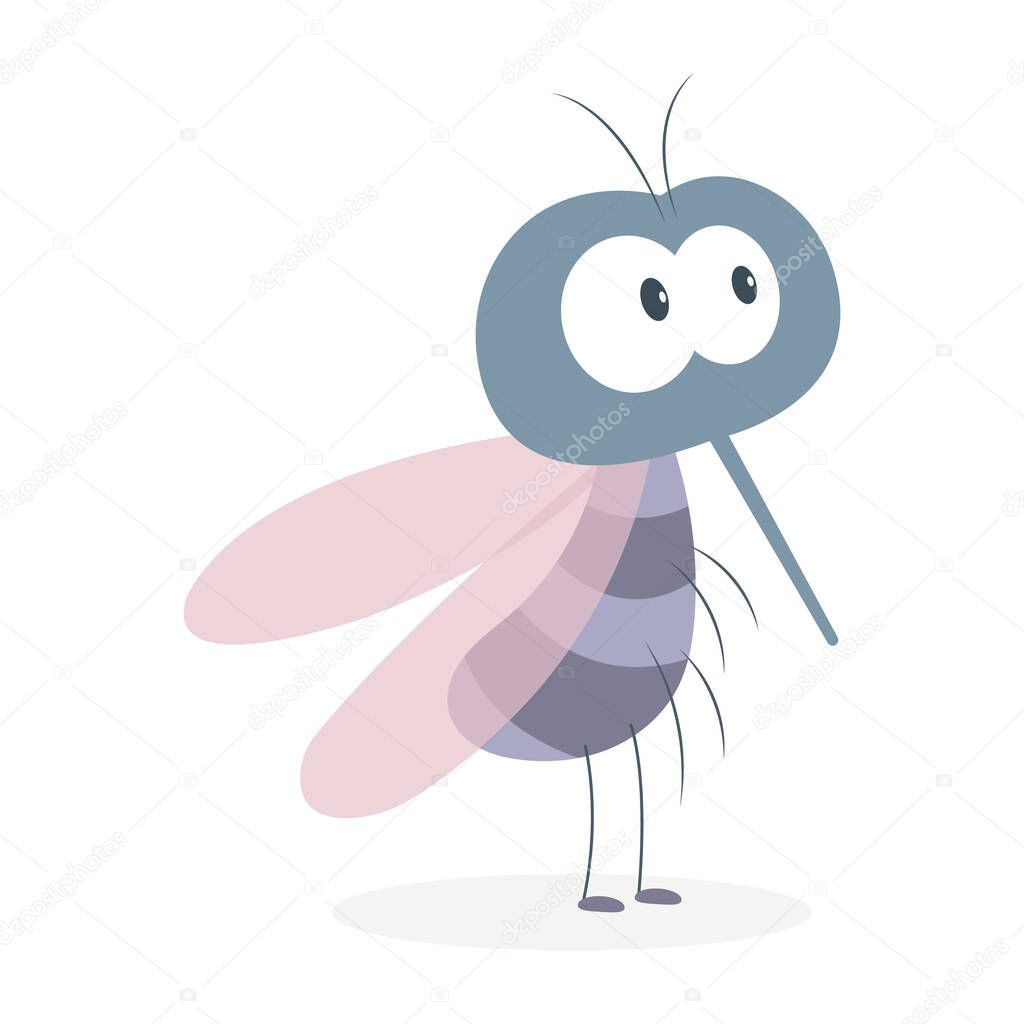 Mosquito vector cartoon illustration isolated on white background. Funny mosquito cartoon. 