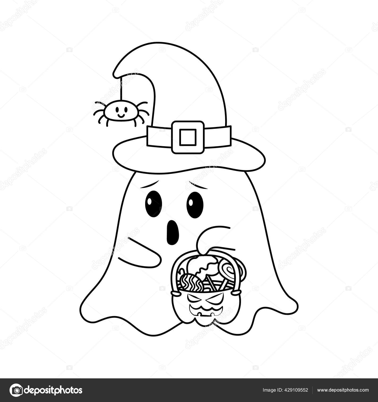 유령의 그림과 할로윈 버킷의 스케치 스타일 스톡 벡터 - ©NutkinsJ 429109552, image size:1600x1700