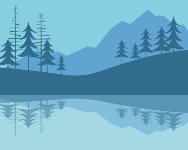 Mavi Gök Dağı ve Göl manzarasının vektör çizimi