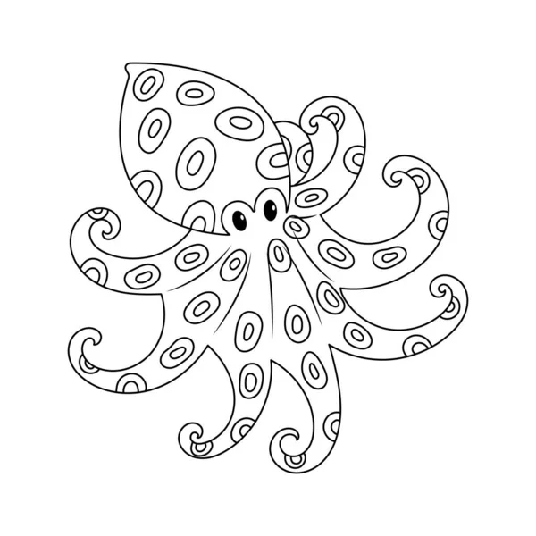 Vektor Illustration Von Cute Blue Ring Octopus Skizzenstil Malbuch — Stockvektor
