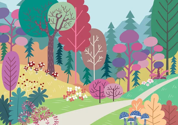 Vector Illustratie Van Road Jungle Landschap — Stockvector