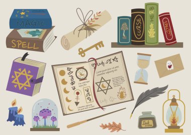Cadılar Bayramı Büyülü Kitaplarının Vektör İllüstrasyonu