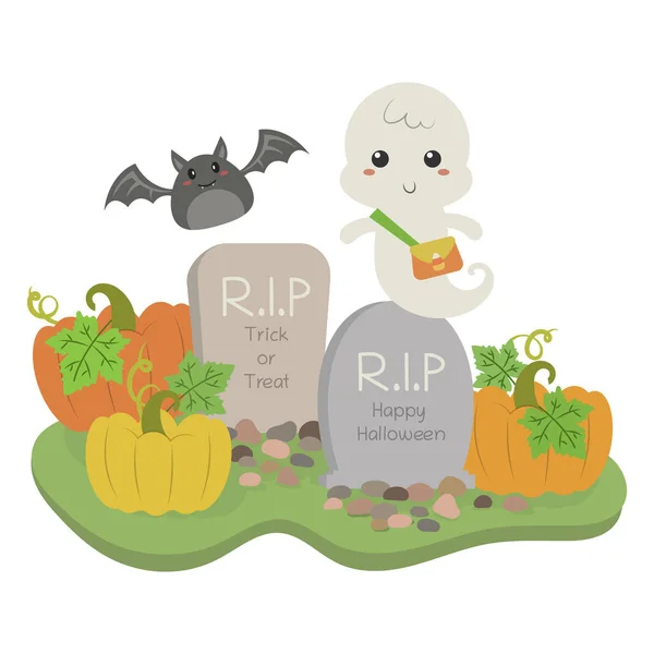 Vector Illustratie Van Graven Little Ghost — Stockvector