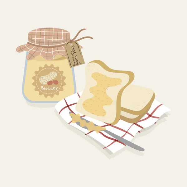 Vector Illustratie Van Brood Met Boter Sinaasappeljam — Stockvector