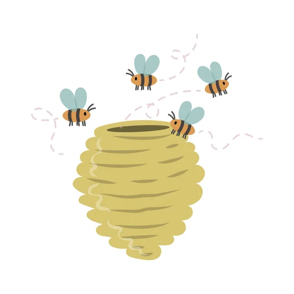 Illustrazione Vettoriale Honey Bee Con Nido Ape — Vettoriale Stock