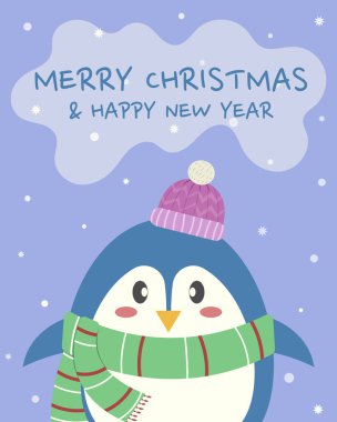 İçinde sevimli penguen olan Noel kartı. 