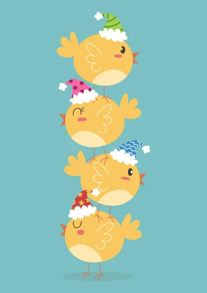 かわいい漫画クリスマス Little Chicks — ストックベクタ