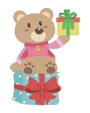 Hediye kutularıyla sevimli bir oyuncak ayı.