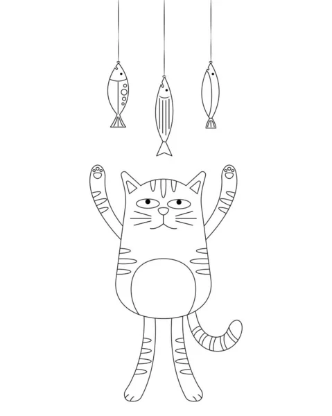 Gato Peces Colgantes Vector Incoloro Ilustración — Vector de stock