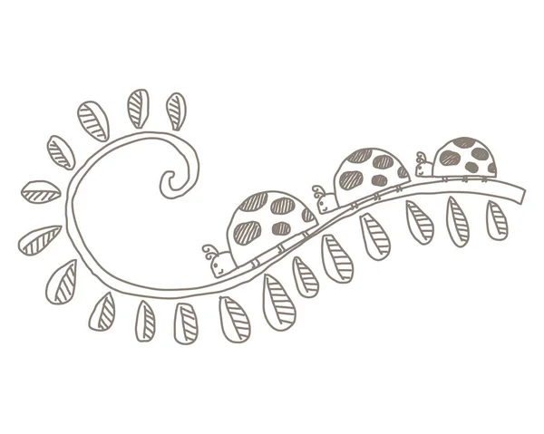 ภาพเวกเตอร ของ Doodle Three Ladybugs บนสาขา — ภาพเวกเตอร์สต็อก