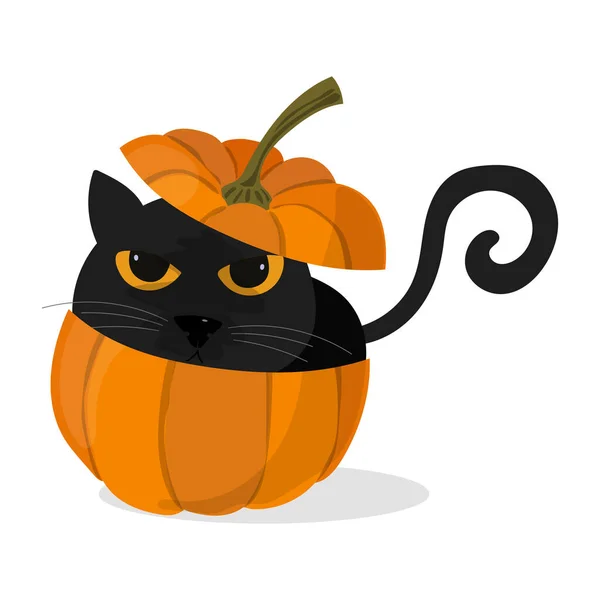 Calabaza Halloween Con Gato Negro — Vector de stock