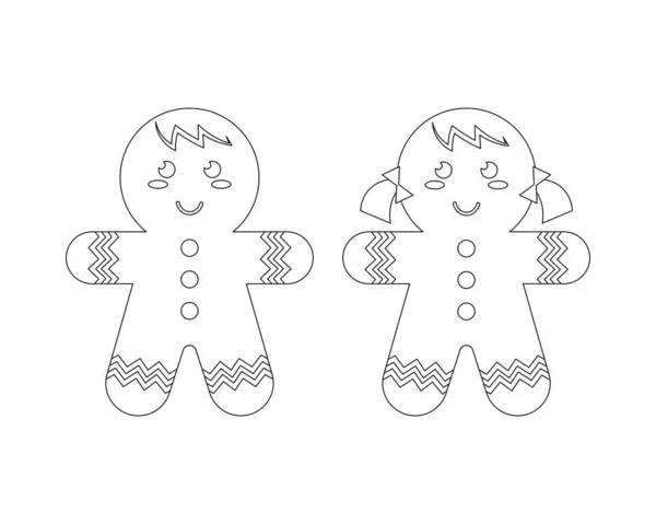 Gingerbread Boy Gingerbread Girl Ilustração Vetorial Incolor — Vetor de Stock