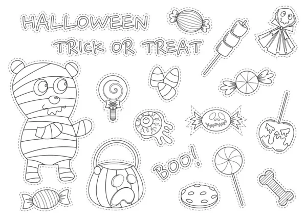Halloween Trick Treat Nálepky Bezbarvé Vektorové Ilustrace — Stockový vektor