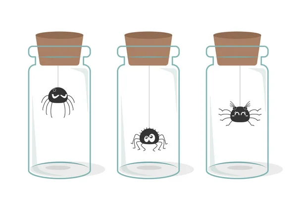 Cam Şişelerdeki Garip Örümceklerin Vektör Çizimi — Stok Vektör