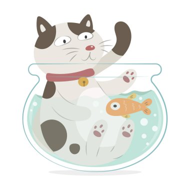 Japon Balığı Kasesindeki Şirin Kedi