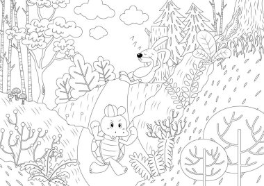 Kaplumbağa ve Tavşan renksiz vektör çizimi