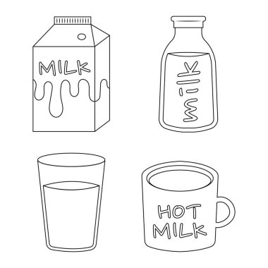Farklı kaplarda süt renksiz vektör resimlemesiName