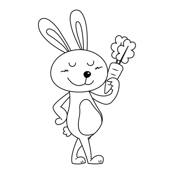 Happy Bunny Carrot Colorless Vector Illustration — Stock Vector