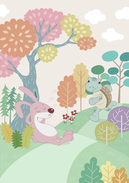 Kaplumbağa ve Tavşan ormanda sevimli bir çizgi film.