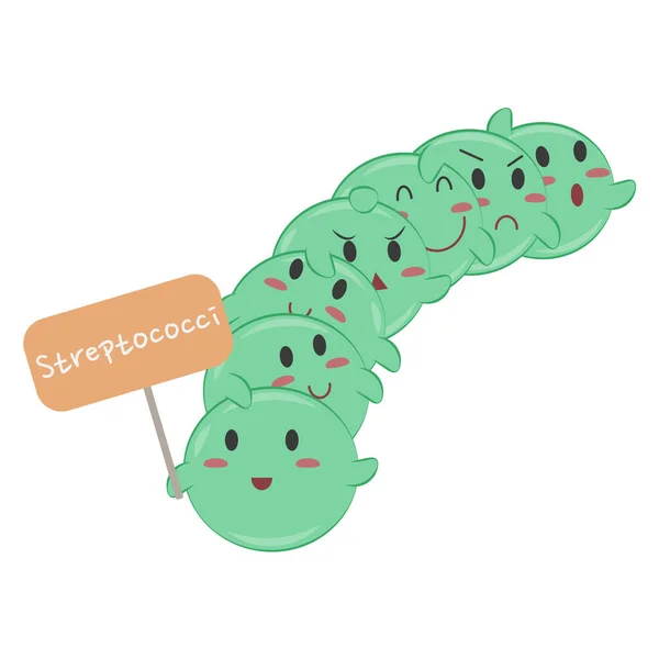 Illustration Vectorielle Dessin Animé Mignon Streptococci Bactéries — Image vectorielle