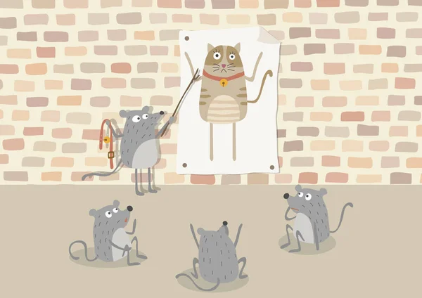 Vektorillustration Von Cartoon Mäusen Und Porträt Einer Katze — Stockvektor