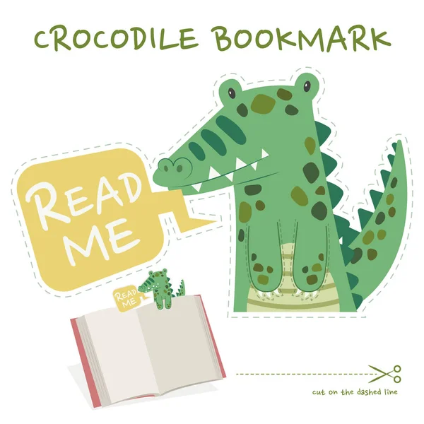 Vector Illustration Crocodile Bookmark — Stock Vector