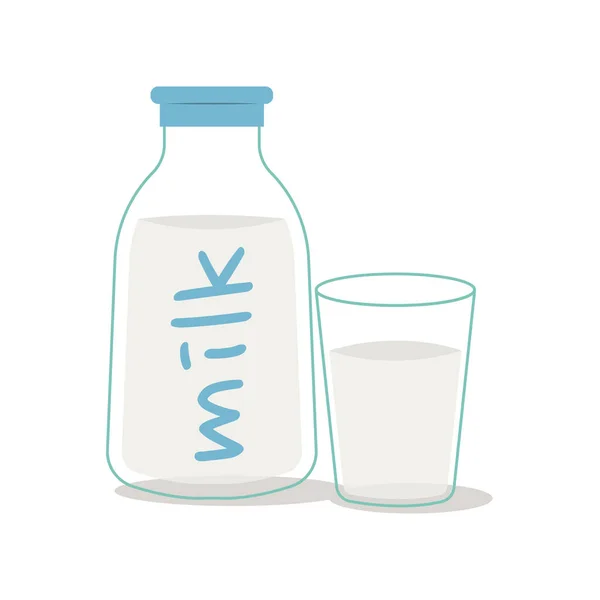 装有牛奶的玻璃瓶 病媒图解 — 图库矢量图片