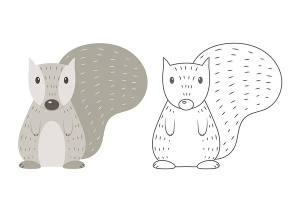 Eichhörnchen Färbung Seite Vektor Illustration — Stockvektor