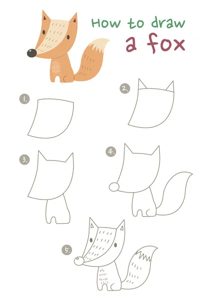Jak Narysować Fox Wektor Ilustracji — Wektor stockowy
