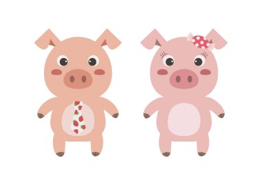 Tatlı çizgi film karakterlerinin vektör çizimi: Domuz Oğlan ve Kız