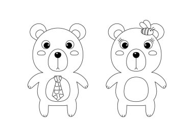 Teddy Bears Erkek ve Kız renksiz vektör çizimi