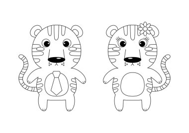 Kaplan Oğlan ve Kız renksiz vektör çizimi