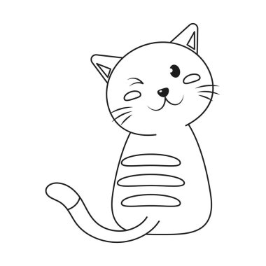 Şirin Kedicik renksiz vektör çizimi