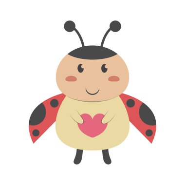 İzole edilmiş arka planda uğur böceği olan sevimli kurbağa