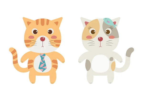 Ilustração Vetorial Bonito Desenho Animado Gatos Menino Menina —  Vetores de Stock