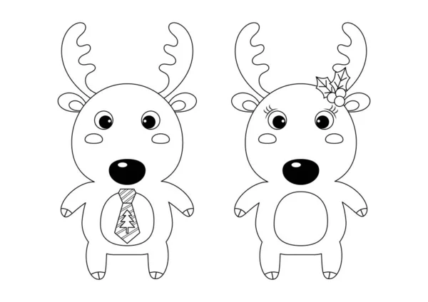 鹿の男の子と女の子無色ベクトルイラスト — ストックベクタ
