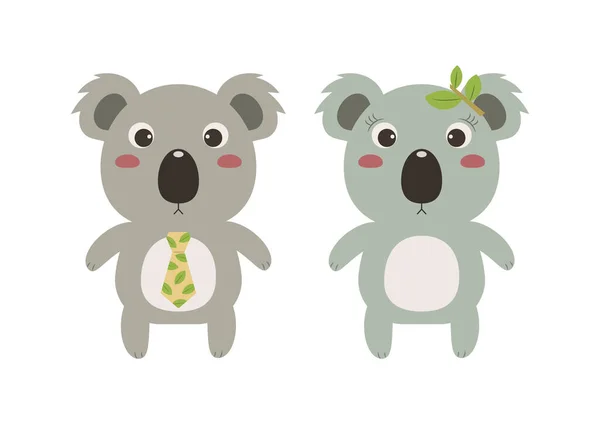 Векторная Иллюстрация Милого Мультфильма Koalas Boy Girl — стоковый вектор
