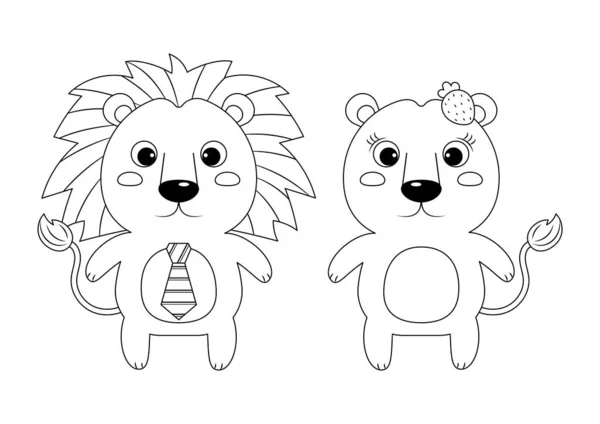 Ilustración Vectorial Incolora Lions Boy Girl — Archivo Imágenes Vectoriales