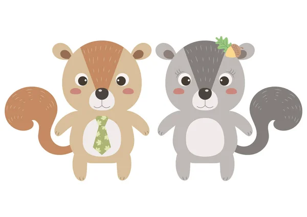 Διανυσματική Απεικόνιση Των Χαριτωμένων Σκίουροι Κινουμένων Σχεδίων Αγόρι Και Κορίτσι — Διανυσματικό Αρχείο