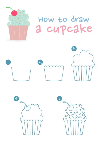 Hoe Tekenen Cupcake Vector Illustratie — Stockvector