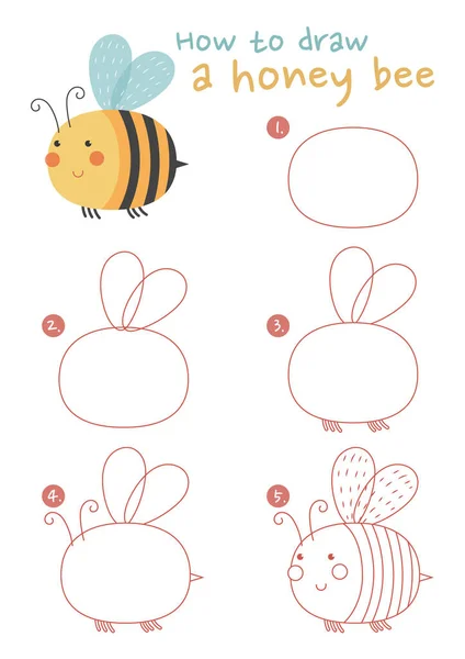 ミツバチのイラストの描き方 — ストックベクタ