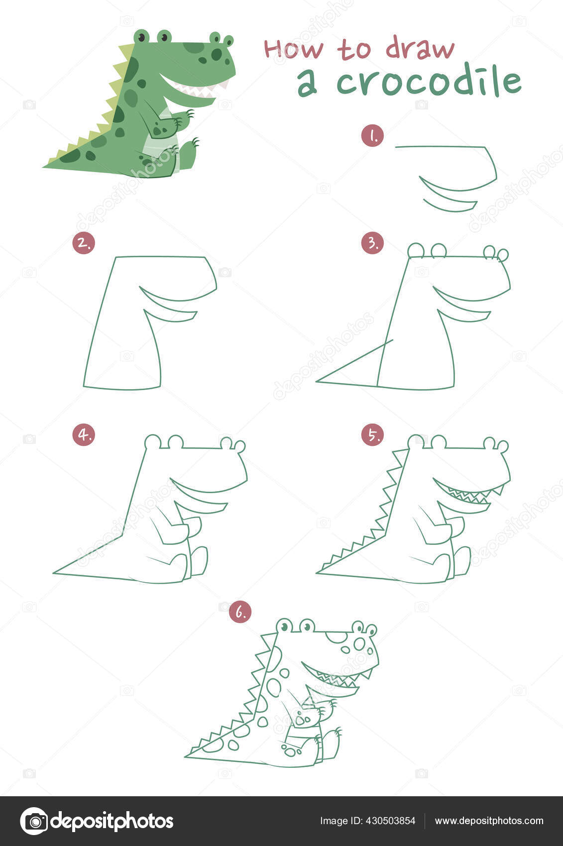 Como Desenhar Uma Ilustração Vetorial Crocodilo Desenhe Jacaré Passo Passo  imagem vetorial de NutkinsJ© 656332800