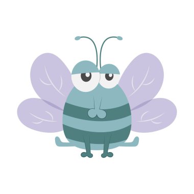 Beyaz arkaplanda uçan sevimli bir çizgi film.