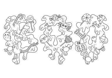 Cadılar Bayramı Şekerleri Boo Renklendirme Sayfasının vektör çizimi