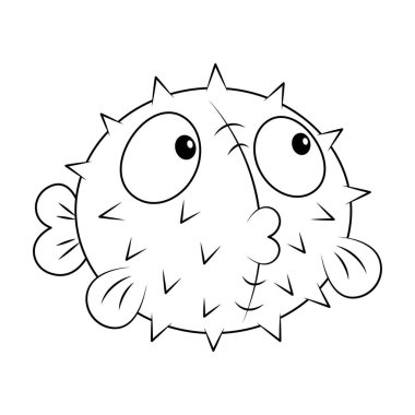 Şirin bir Kirpi Balığı çizgi filminin vektör çizimi