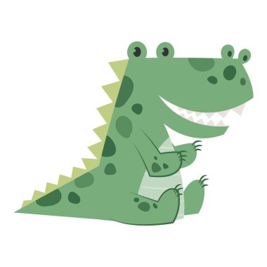 Beyaz arkaplanda izole edilmiş şirin çizgi film timsahı