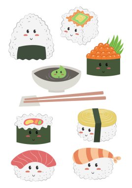 Suşi ikonlarıyla Japon yemekleri.