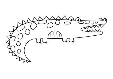 Beyaz arkaplanda siyah renkli timsah simgesi var. hayvan sembolü vektör illüstrasyonu.